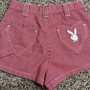 PLAYBOY Red and White Striped High Waist Shorts
